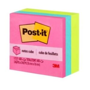 Notas Adhesivas 3M Post It Cubo Neón 3x3 400 Hojas